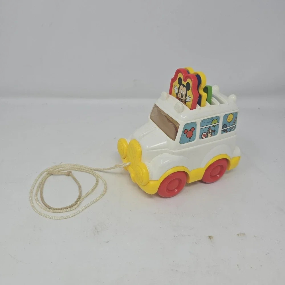 MICKEY MOUSE PULL STRING CAR Toy Minnie Donald Pop Up DISNEY Vintage